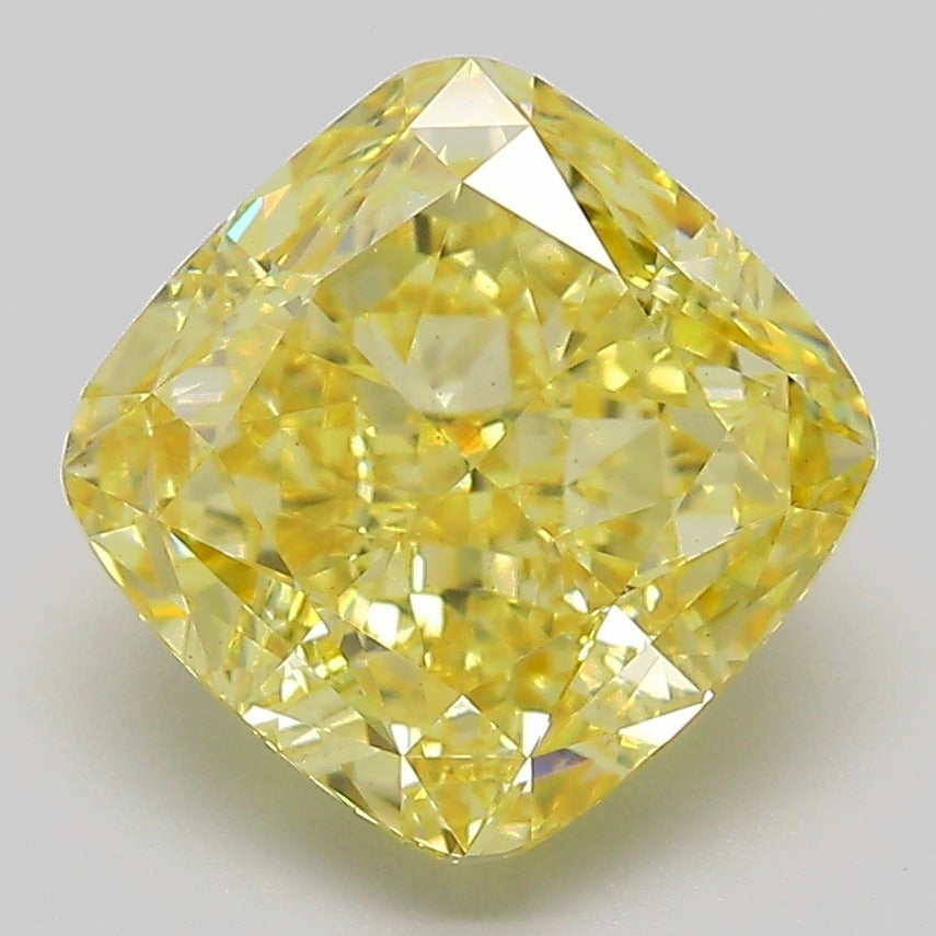 4 ct Fancy Vivid Yellow Square Cushion Modified Brilliant VS 1